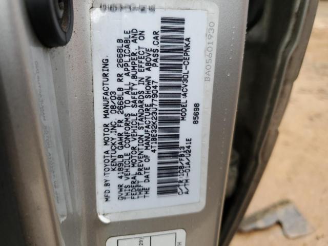 4T1BE32K23U779047 - 2003 TOYOTA CAMRY LE SILVER photo 13