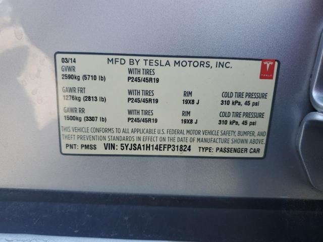 5YJSA1H14EFP31824 - 2014 TESLA MODEL S 银色 照片 12