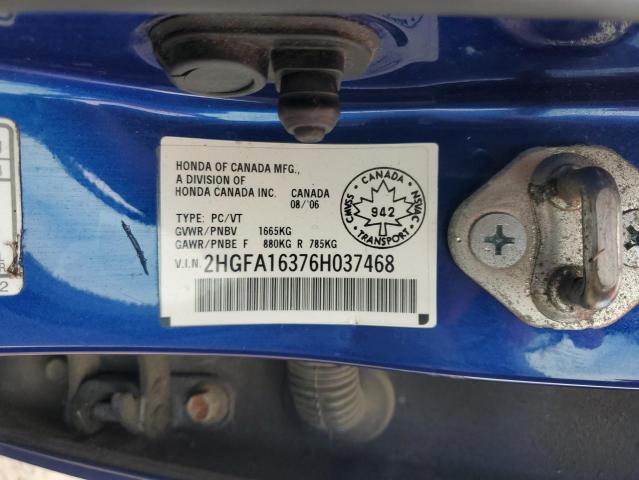 2HGFA16376H037468 - 2006 HONDA CIVIC DX VP Mavi foto 12
