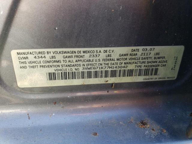 3VWEG71K77M143042 - 2007 VOLKSWAGEN JETTA WOLFSBURG 银色 照片 12