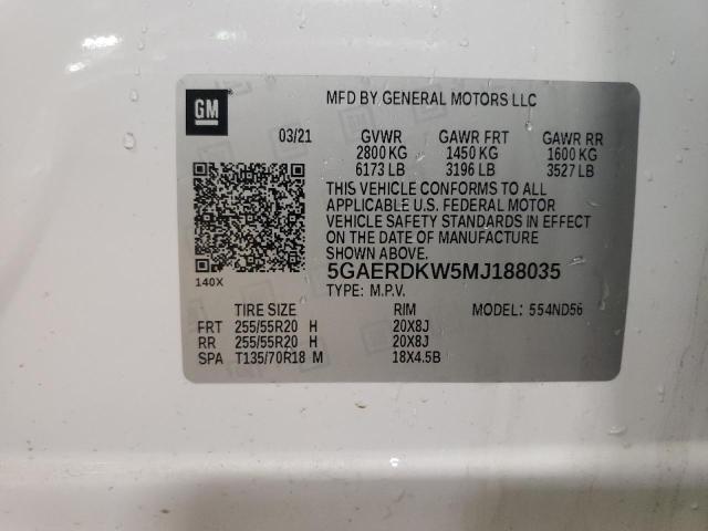 5GAERDKW5MJ188035 - 2021 BUICK ENCLAVE AVENIR WHITE photo 12