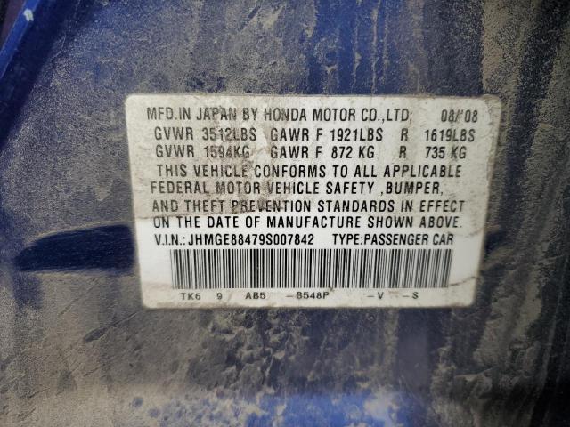 JHMGE88479S007842 - 2009 HONDA FIT SPORT BLUE photo 12