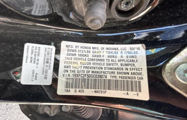 19XFC2F50GE039074 - 2016 HONDA CIVIC LX BLACK photo 10