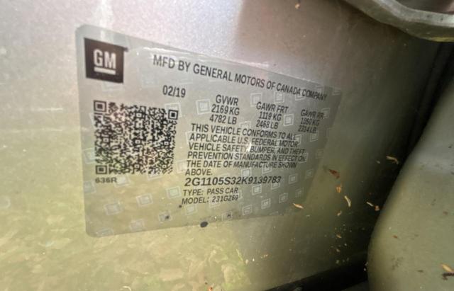 2G1105S32K9139783 - 2019 CHEVROLET IMPALA PREMIER Серебристый фото 10