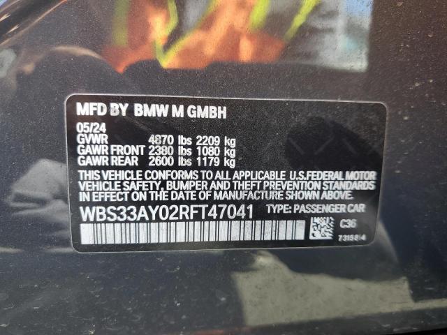 WBS33AY02RFT47041 - 2024 BMW M3 COMPETITION GRAY photo 12
