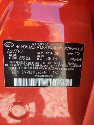 5NPEH4J26MH130427 - 2021 HYUNDAI SONATA LIMITED RED photo 12