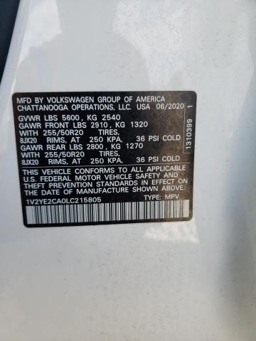 1V2YE2CA0LC215805 - 2020 VOLKSWAGEN ATLAS CROS SE Белый фото 13