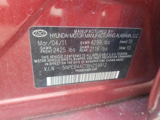 5NPEB4AC1BH259912 - 2011 HYUNDAI SONATA GLS BURGUNDY photo 12