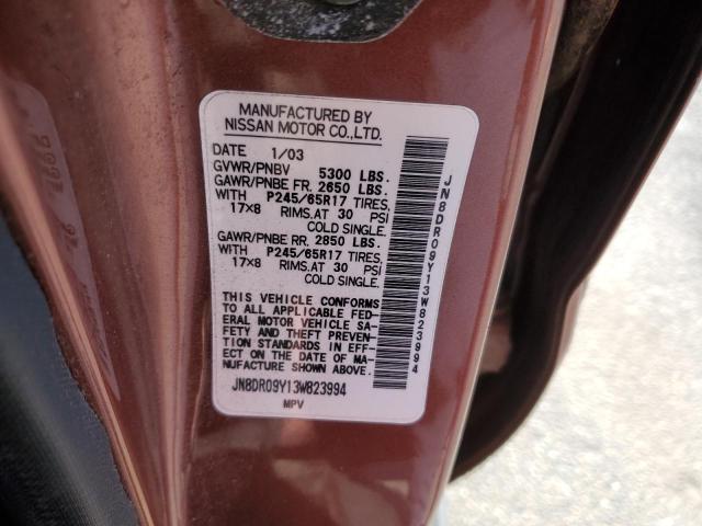 JN8DR09Y13W823994 - 2003 NISSAN PATHFINDER LE 勃艮第红 照片 12