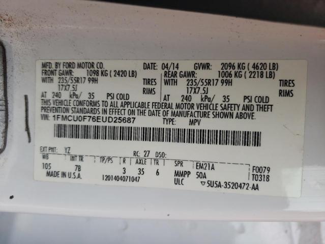 1FMCU0F76EUD25687 - 2014 FORD ESCAPE S WHITE photo 12