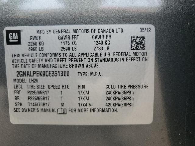 2GNALPEK9C6351300 - 2012 CHEVROLET EQUINOX LT GRAY photo 12