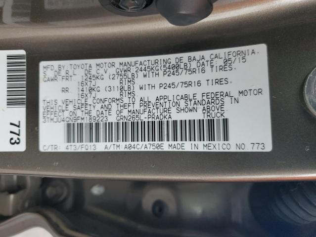 3TMJU4GN9FM189223 - 2015 TOYOTA TACOMA DOUBLE CAB PRERUNNER TAN photo 12