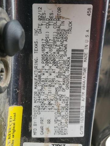 5TFJU4GN3CX020482 - 2012 TOYOTA TACOMA DOUBLE CAB PRERUNNER GRAY photo 12