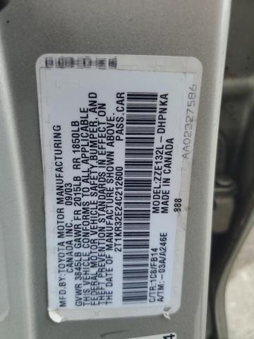 2T1KR32E24C212600 - 2004 TOYOTA COROLLA MA XR SILVER photo 13