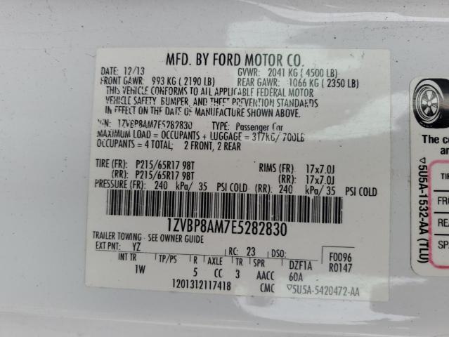1ZVBP8AM7E5282830 - 2014 FORD MUSTANG WHITE photo 13