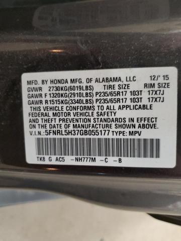 5FNRL5H37GB055177 - 2016 HONDA ODYSSEY SE GRAY photo 13