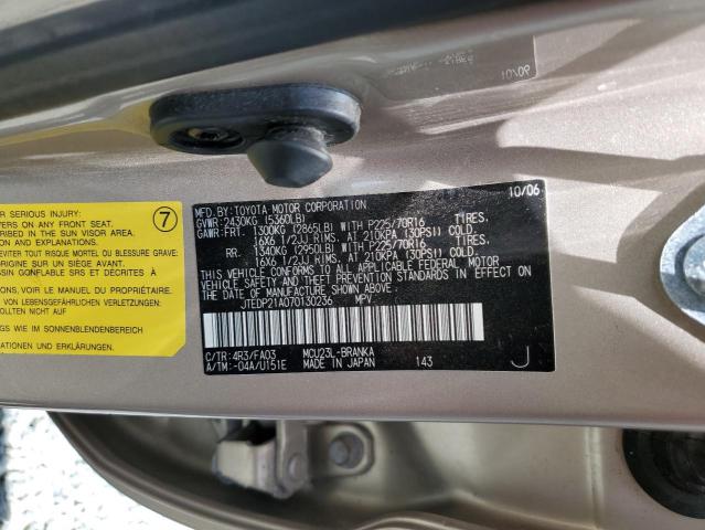 JTEDP21A070130236 - 2007 TOYOTA HIGHLANDER SPORT GOLD photo 13