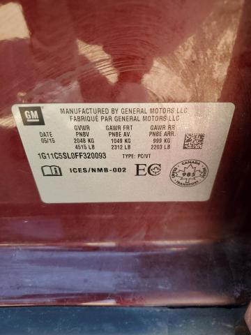 1G11C5SL0FF320093 - 2015 CHEVROLET MALIBU 1LT BURGUNDY photo 12