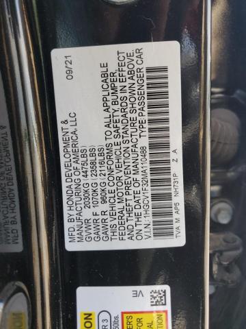 1HGCV1F32MA110488 - 2021 HONDA ACCORD SPORT BLACK photo 12