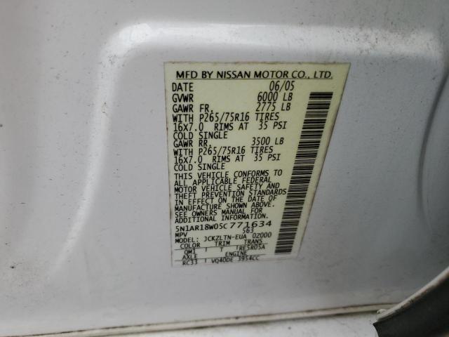5N1AR18W05C771634 - 2005 NISSAN PATHFINDER LE WHITE photo 12
