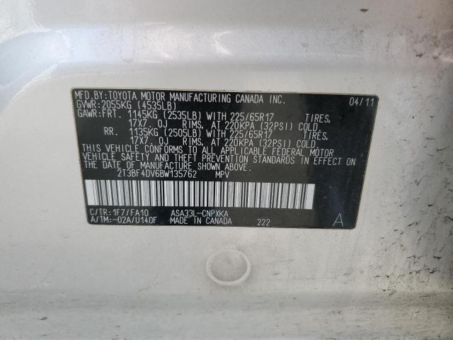 2T3BF4DV6BW135762 - 2011 TOYOTA RAV4 SILVER photo 13