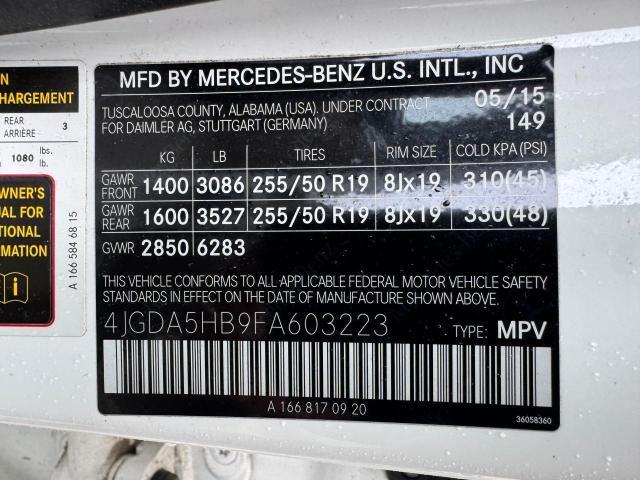 4JGDA5HB9FA603223 - 2015 MERCEDES-BENZ ML 350 4MATIC WHITE photo 10
