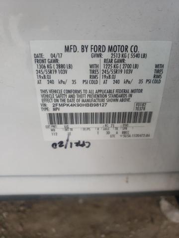 2FMPK4K90HBB98127 - 2017 FORD EDGE TITANIUM WHITE photo 13