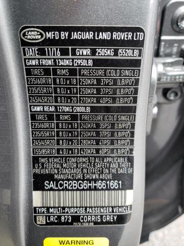 SALCR2BG6HH661661 - 2017 LAND ROVER DISCOVERY HSE CHARCOAL photo 13