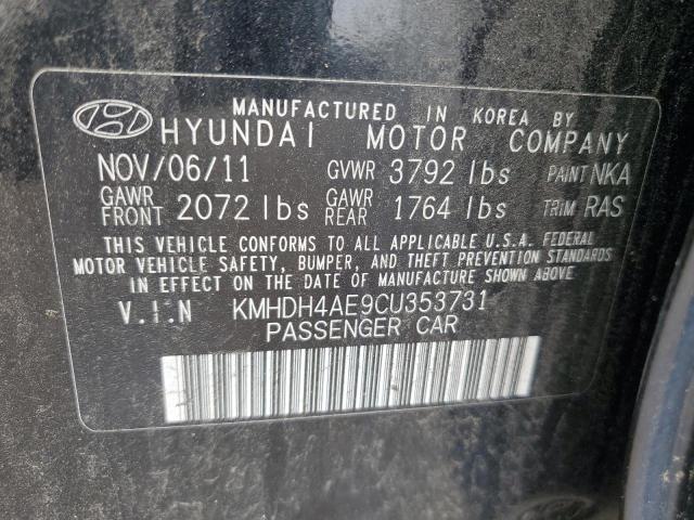 KMHDH4AE9CU353731 - 2012 HYUNDAI ELANTRA GLS BLACK photo 12