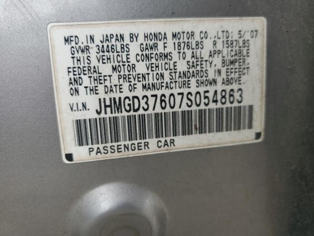 JHMGD37607S054863 - 2007 HONDA FIT S 银色 照片 12