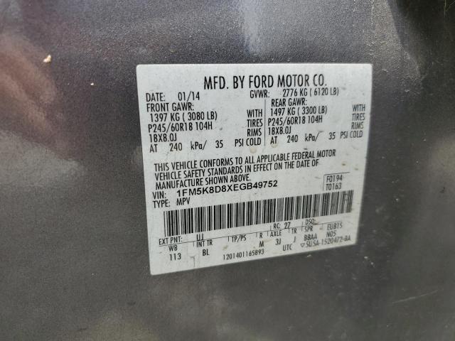 1FM5K8D8XEGB49752 - 2014 FORD EXPLORER XLT SILVER photo 14