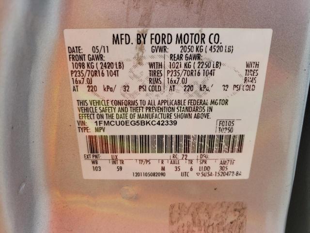 1FMCU0EG5BKC42339 - 2011 FORD ESCAPE LIMITED SILVER photo 12