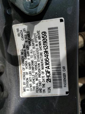 2HGFA16649H311059 - 2009 HONDA CIVIC LX-S ნაცრისფერი ფოტო 13