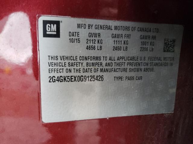 2G4GK5EX0G9125426 - 2016 BUICK REGAL 勃艮第红 照片 12