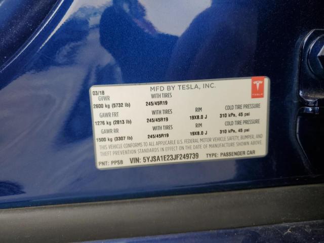 5YJSA1E23JF249739 - 2018 TESLA MODEL S 蓝色 照片 12