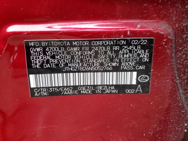 JTHGZ1B26N5052766 - 2022 LEXUS IS 350 F-SPORT RED photo 12