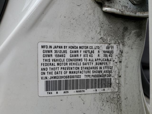 JHMGE8H36BS007022 - 2011 HONDA FIT WHITE photo 13