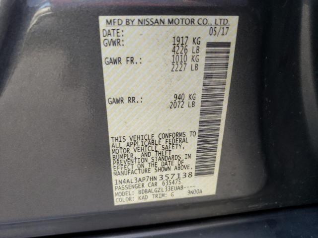 1N4AL3AP7HN357138 - 2017 NISSAN ALTIMA 2.5 GRAY photo 12