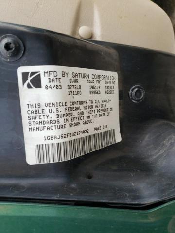 1G8AJ52F83Z174022 - 2003 SATURN ION LEVEL 2 绿色 照片 12