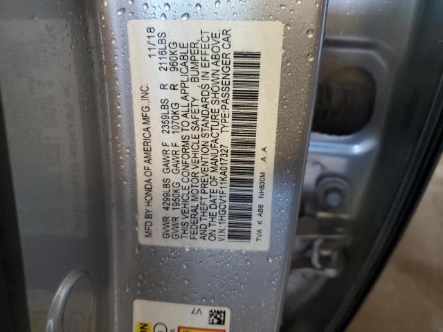 1HGCV1F11KA017327 - 2019 HONDA ACCORD LX SILVER photo 12