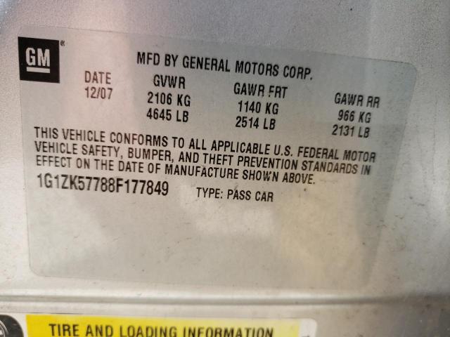 1G1ZK57788F177849 - 2008 CHEVROLET MALIBU LTZ ვერცხლისფერი ფოტო 12