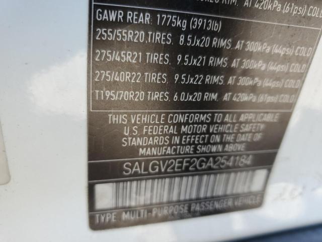 SALGV2EF2GA254184 - 2016 LAND ROVER RANGE ROVE AUTOBIOGRAPHY WHITE photo 12