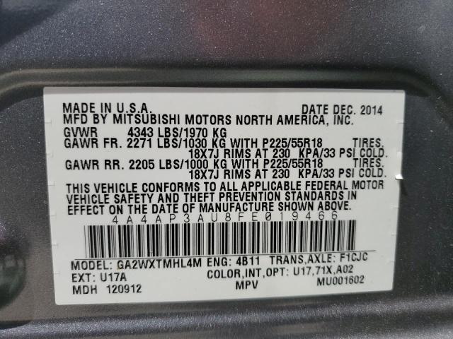 4A4AP3AU8FE019466 - 2015 MITSUBISHI OUTLANDER ES GRAY photo 13