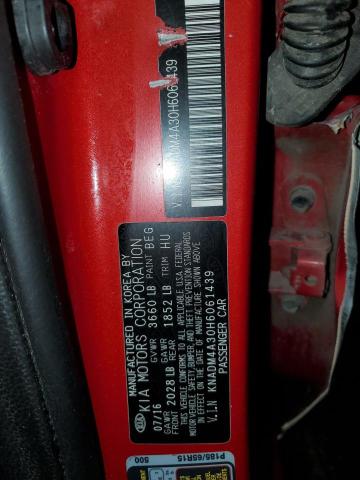KNADM4A30H6061439 - 2017 KIA RIO LX RED photo 13
