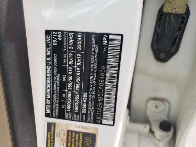 4JGDA5HB5CA084666 - 2012 MERCEDES-BENZ ML 350 4MATIC WHITE photo 13