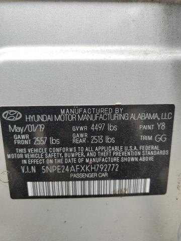 5NPE24AFXKH792772 - 2019 HYUNDAI SONATA SE SILVER photo 13