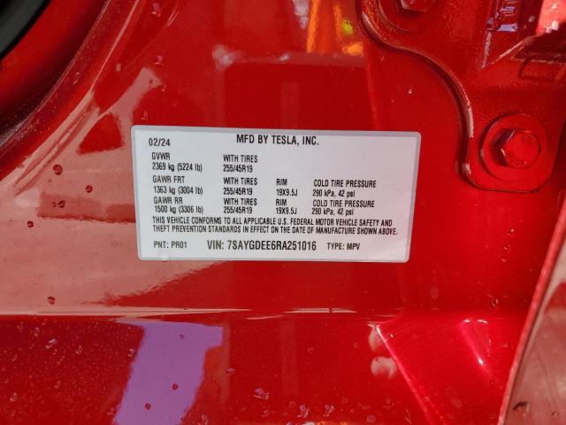 7SAYGDEE6RA251016 - 2024 TESLA MODEL Y RED photo 14