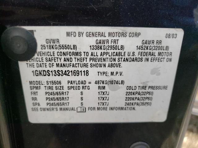 1GKDS13S342169118 - 2004 GMC ENVOY CHARCOAL photo 12