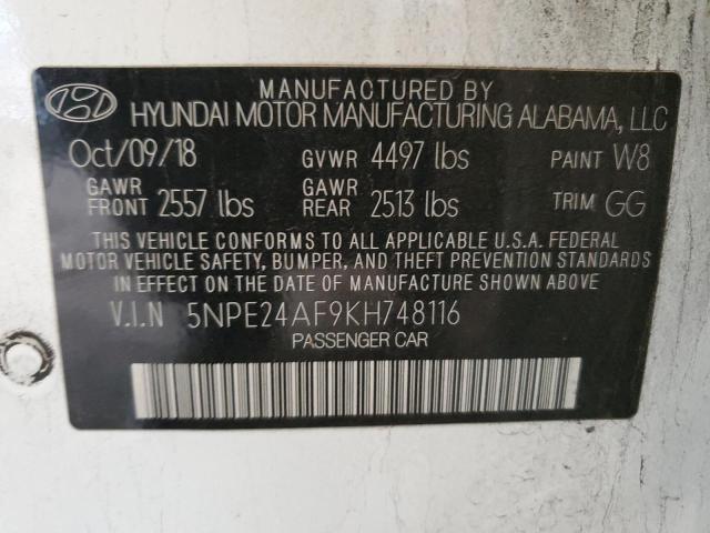 5NPE24AF9KH748116 - 2019 HYUNDAI SONATA SE WHITE photo 12