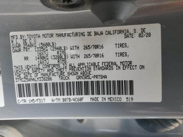 3TMCZ5AN4LM338206 - 2020 TOYOTA TACOMA DOUBLE CAB SILVER photo 12